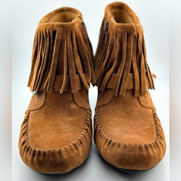 Born Women’s Brown Suede Thora Moccosin Fringed Zip Booties, Size 7 - Picture 9 of 11